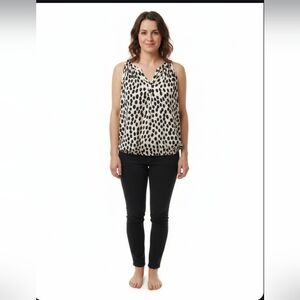 Ann Taylor LOFT Petite Black & White Polka Dot Sleeveless Blouse NWOT MP